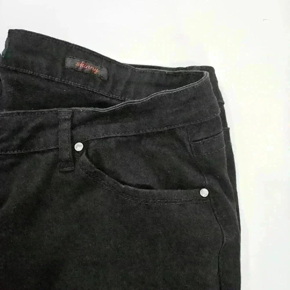 Earl Jeans Black Skinny Jeans Stretch Denim Rhinestone Pocket Detail SZ 22